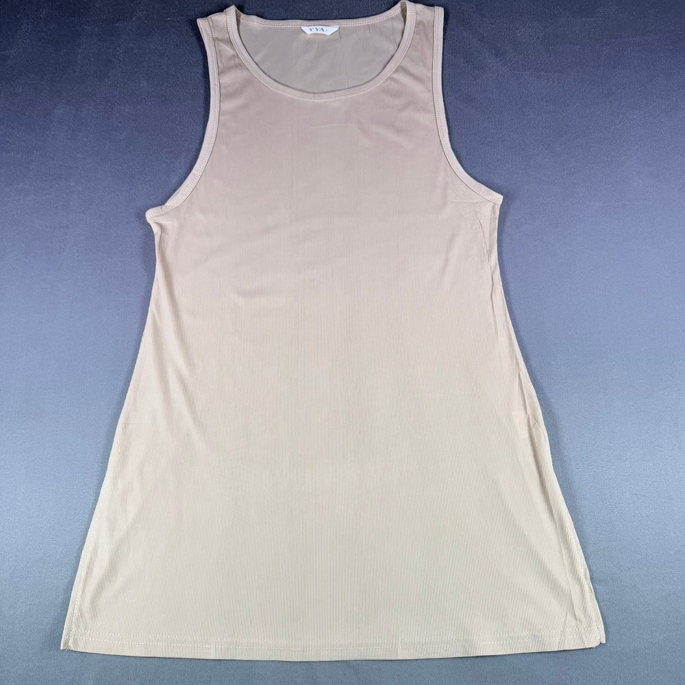 YYA‎ Ribbed Tank Top Womens Large Beige Sleeveless A-Line Casual Layering